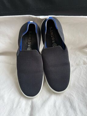 Rothy's Slip-On Knit Loafers — Black with Blue Trim